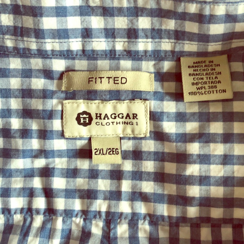 Blue gingham checked dress shirt